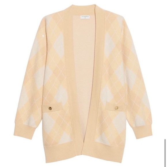 New Sandro Glenda Plaid Wool Cashmere
Cardigan Ecru Diamond Argyle Knit - Picture 9 of 16